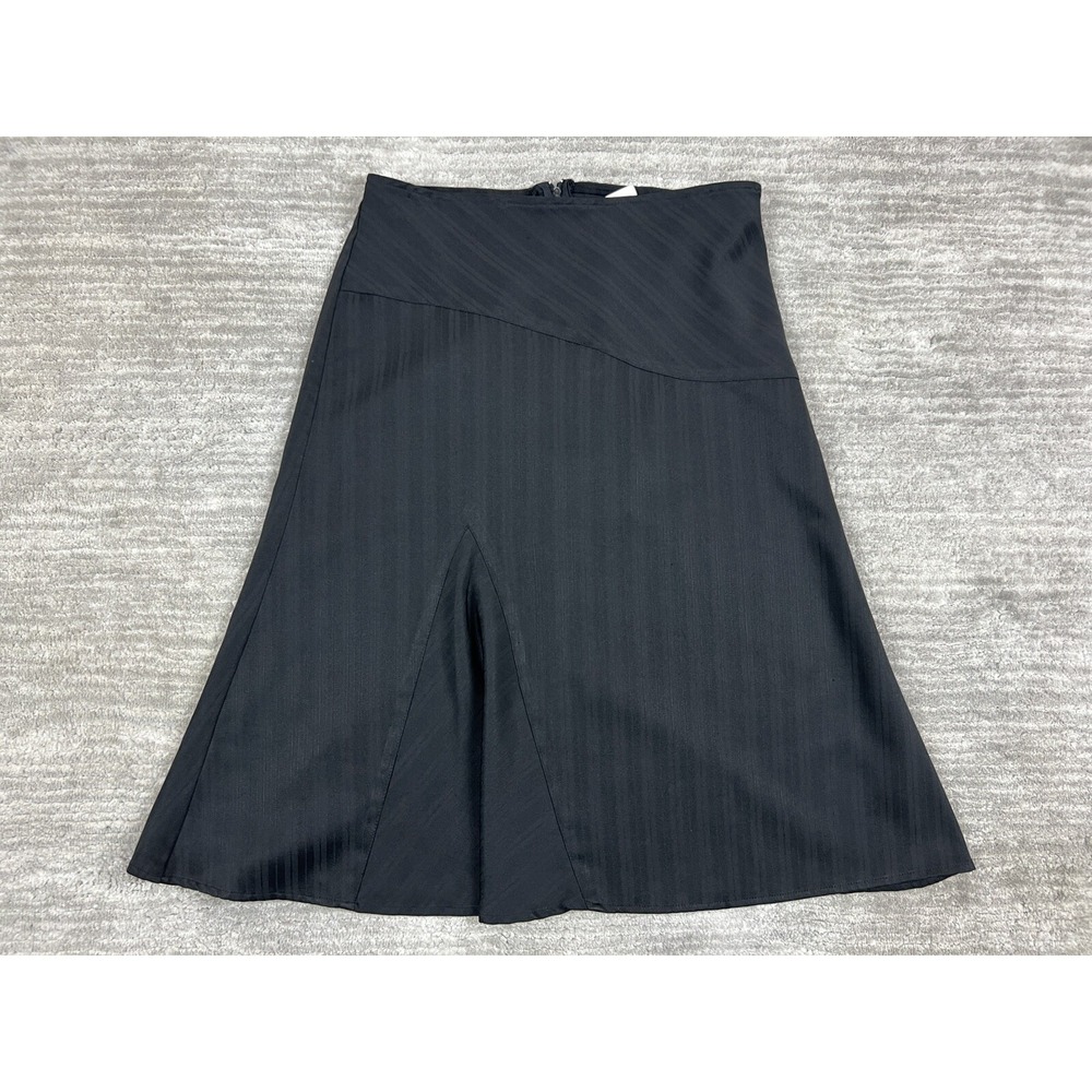Paper Doll Skirt Womens 5 Black Midi A-Line Striped Front Slit Zip Back USA Made